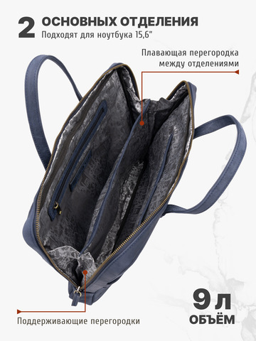 Кожаный мужской портфель универсальный, компактный синего цвета (кожа Крейзи)