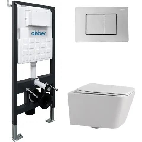 Abber Rechteck AC1201-AC0105-AC0120MW Комплект: подвесной унитаз с инсталляцией AC0105 и кнопкой AC0120MW