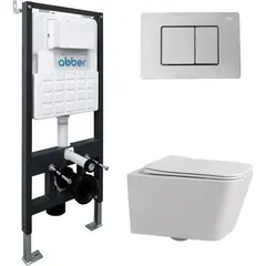 Abber Rechteck AC1201-AC0105-AC0120MW Комплект: подвесной унитаз с инсталляцией AC0105 и кнопкой AC0120MW фото