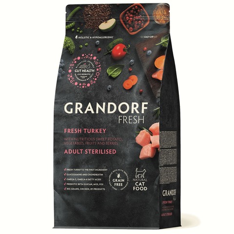 Grandorf Fresh Cat Turkey STERILISED сухой корм для стерилизованных кошек (индейка с бататом) 400г