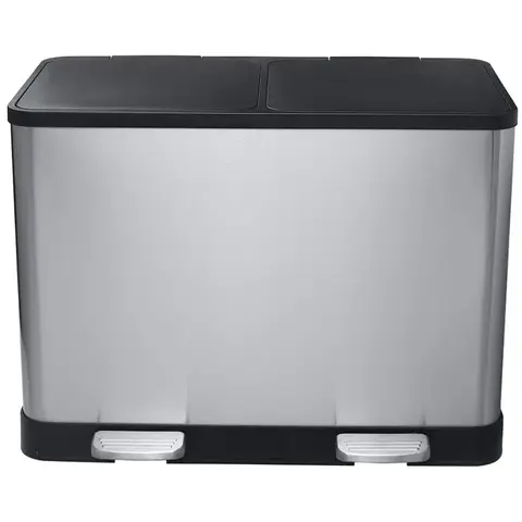 Bemeta Home 104315272 Контейнер для сортировки мусора 2x20л, цвет: нержавеющая сталь, чёрный