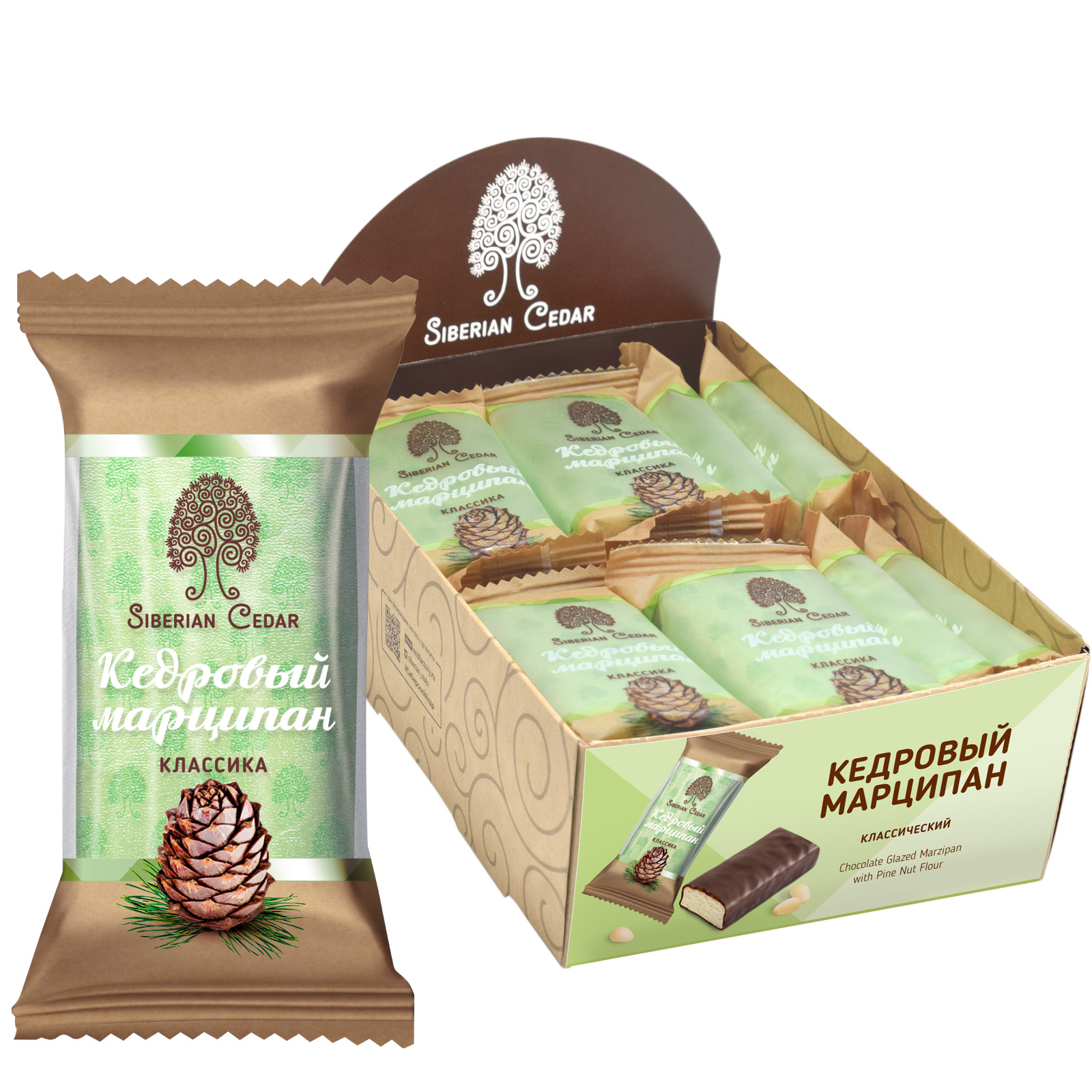 Конфеты Марципан кедровый батончик Сибирский Кедр 40 г/18 шт