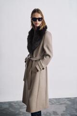 ZARA ПАЛЬТО ИЗ СМЕСОВОЙ ШЕРСТИ СО СЪЕМНОЙ ОТДЕЛКОЙ ПОД МЕХ, СВЕТЛЫЙ СЕРО-КОРИЧНЕВЫЙ
