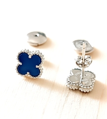 90332- Серьги-пусеты клевер Trendy mini из серебра с синей вставкой lux