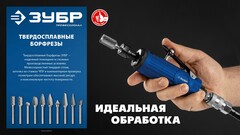 ЗУБР 10 шт набор борфрез твердосплавных, хв-к 6 мм, ПРОФЕССИОНАЛ (28815-H10)