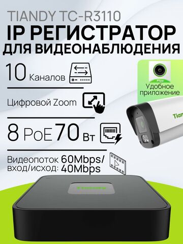 8-канальный PoE IP Видеорегистратор Tiandy TC-R3110 I/B/P8/Eu/L/S/V2.0