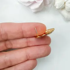Серьги пусеты с эмалью круглые, кремовый, 25 мм, сталь, позолота, СГ050