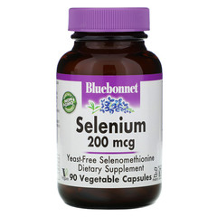 Bluebonnet Nutrition, Селен, бездрожжевой селенометионин, 200 мкг, 90 растительных капсул