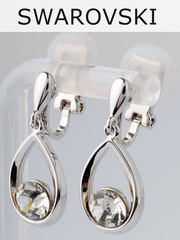 Клипсы-капли Белла с белыми кристаллами Swarovski в родии