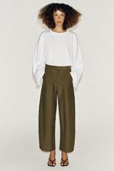 ZARA БРЮКИ БАРРЕЛЬ, ТЕМНЫЙ ХАКИ