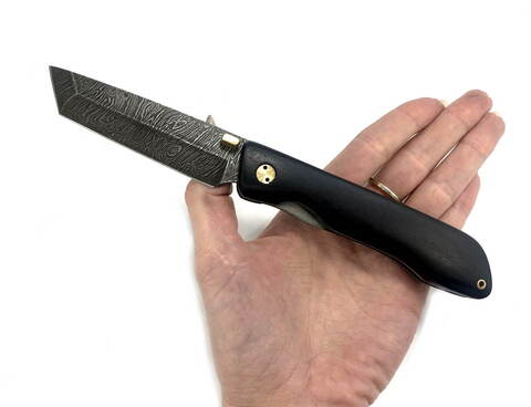 Складной нож Кунашир, дамасская сталь, граб