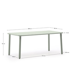 Уличный стол Brai из оцинкованной стали бирюзового цвета 180 x 90 см