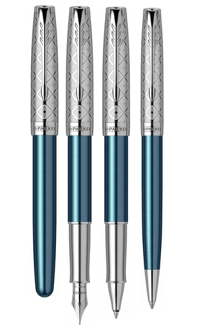 Ручка перьевая Parker Sonnet Premium 2021, F537, Metal & Blue Lacquer CT (2119743)