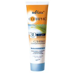 Сливки солнцезащитные SPF 30 с маслом облепихи водостойкие , 100 мл ( Солярис )