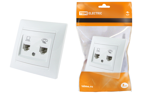 Розетка телефонная RJ11 + компьютерная RJ45 белая 