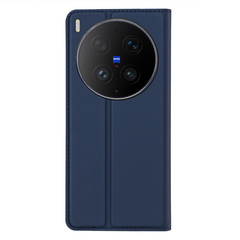 Чехол книжка из кожи синего цвета для Vivo X300 Ultra, серия Skin Pro Series от Dux Ducis