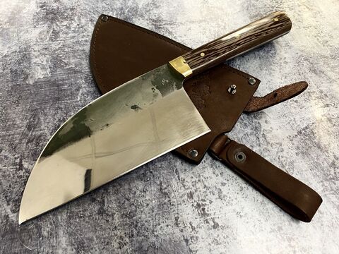 Сербская тяпка кухонная, сталь N690, рукоять Венге