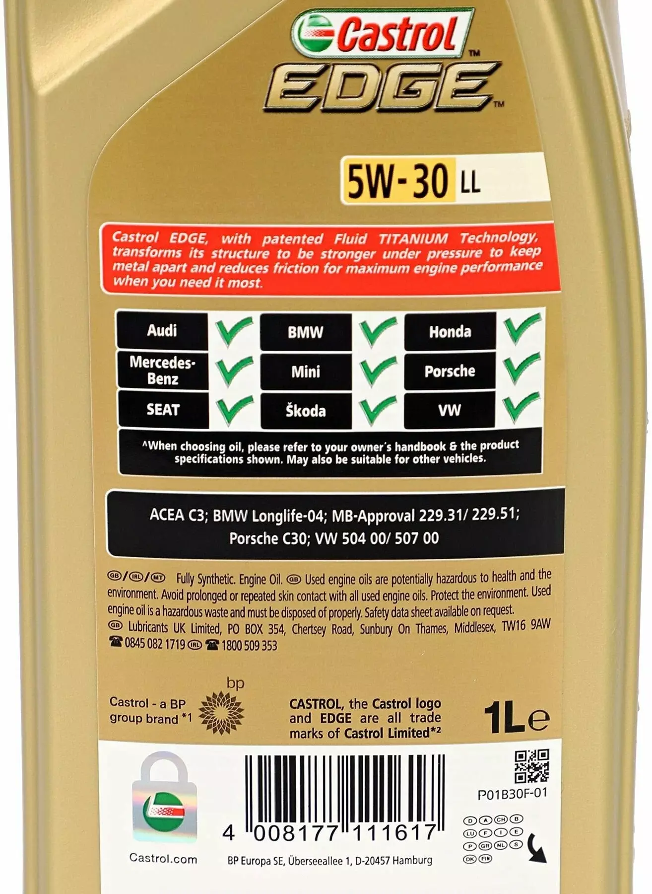 Масло моторное Castrol EDGE LL 5W-30 синтетическое 1 л