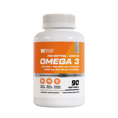 Омега 3 витаминный комплекс Omega 3 EPA & DHA для здоровья волос, ногтей, кожи, сосудов, иммунитета, рыбный жир спортивный комплекс 1350мг 90 капсул