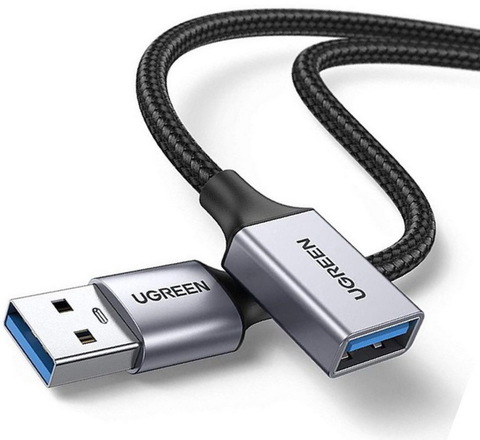 Кабель UGREEN US115 (10497) USB 3.0 Extension Cable Aluminum Case, 2м, черный