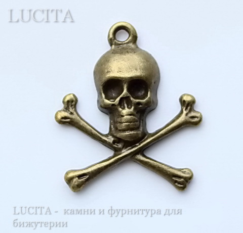 Подвеска "Череп с костями" (цвет - античная бронза) 24х21 мм