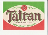 K15230 ЧССР Чехословакия Пивная этикетка TATRAN K15230 ЧССР Чехословакия Пивная этикетка TATRAN