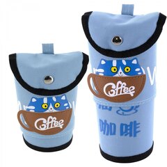 Пенал - тубус складной, Alingar, ПВХ, кнопка, 100 х 120 мм ( 100 х 195 мм), "Coffee cat", голубой (котик с кофе)
