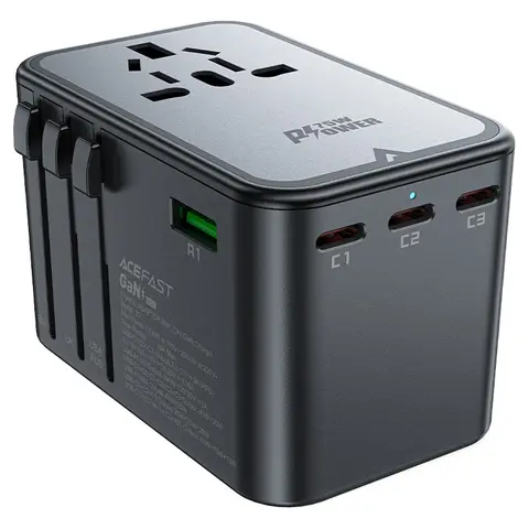Зарядное устройство ACEFAST Z1 PD75W GaN (3*USB-C+2*USB-A) черно-серый