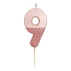 Восковая свеча цифра "9" (розовое золото) (7,5 см)