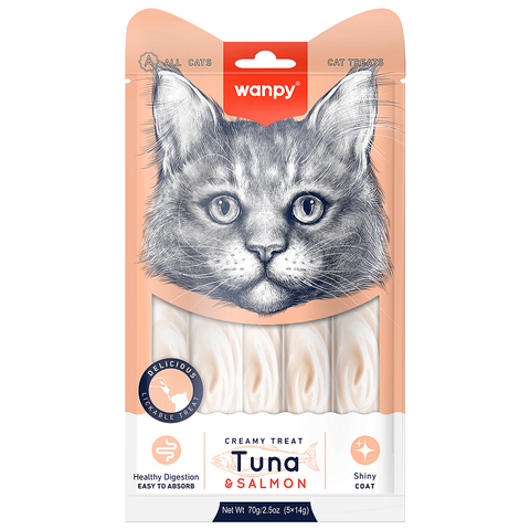 Wanpy Cat Лакомство для кошек «нежное пюре» из тунца и лосося 70 г