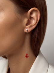 Серебряные серьги-пусеты (трансформеры) с кораллом и жемчугом 4 мм