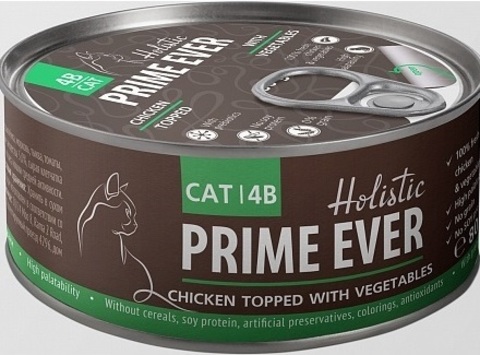 Prime Ever 4B Цыпленок с овощами в желе влажный корм для кошек жестяная банка 0,08 кг