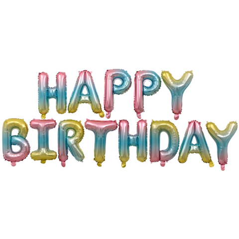 Шар К Надпись, Happy Birthday, Нежная радуга (градиент), 16''/41 см (под воздух)