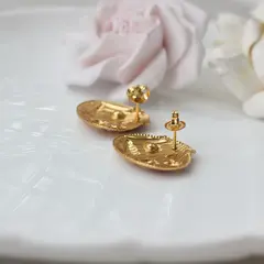 Серьги пусеты Ракушки с эмалью, голубой, 22*25 мм, сталь, позолота, СГ038