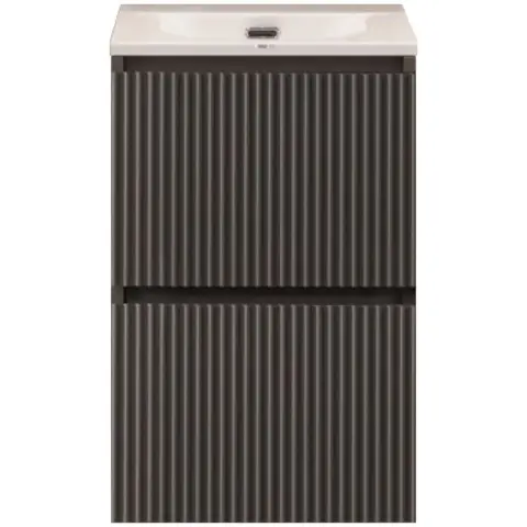 BelBagno UNO-MINI-400-2C-SO-GSO База под раковину подвесная с фрезеров. ручк. по всей длине фасада с двумя выкатн. ящ., Темно-Серый Ма., 400x395x608