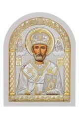 Икона святителя Николая Чудотворца (175х225 мм, Оклад из белого дерева (бук/граб)) — шелкография на сусальном золоте
