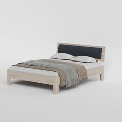 Кровать 200x200, Баямо, массив дуба срощенный, мягкое изголовье темное, беленый