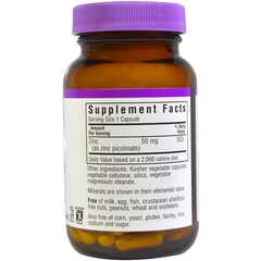 Bluebonnet Nutrition, пиколинат цинка, 50 мг, 100 растительных капсул