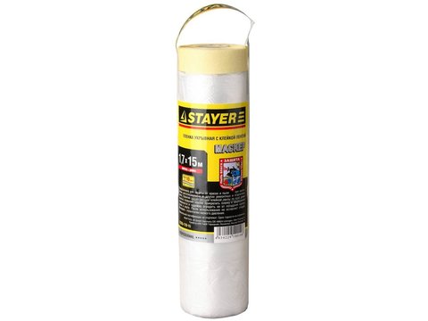 STAYER 1.7 х 15 м, 9 мкм ПВД, защитная пленка-маскер с клейкой лентой (12255-170-15)