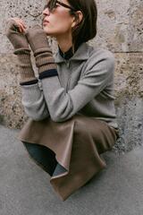 ZARA ДЛИННЫЕ ТРИКОТАЖНЫЕ МИТЕНКИ, СЕРОВАТО-КОРИЧНЕВЫЙ