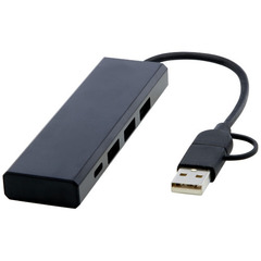 Концентратор USB 2.0 Rise из переработанного алюминия, сертифицированного по стандарту RCS