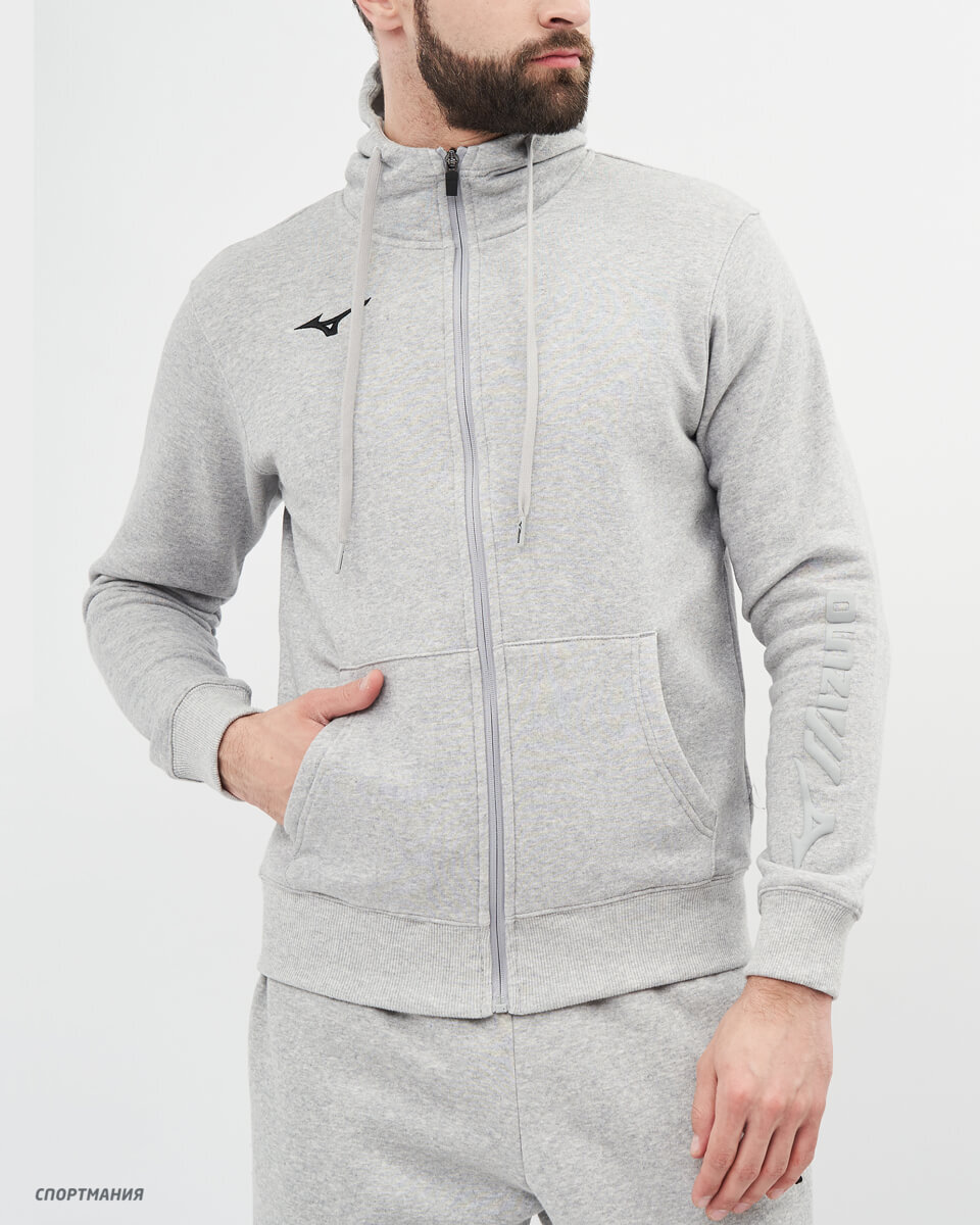 Мужская толстовка с капюшоном Mizuno Sweat Fz Hoodie серая - 2