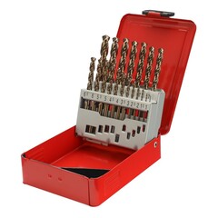 Набор сверл по металлу 1-10мм 19шт DIN338 HSSE-Co5 130° (мет. кейс) H-Tools Pro 215214PRO