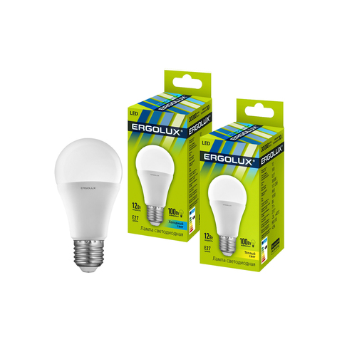 Эл. лампа светодиодная Ergolux LED-A60-12W-E27-3K, Тёплый