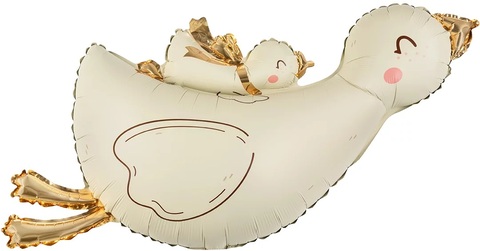 Шар К Фигура, Гусь с малышом, Сатин, Кремовый, 38''/97 см, 1 шт. (В упаковке)