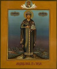 Роман Олегович Рязанский святой благоверный князь. Деревянная икона на левкасе