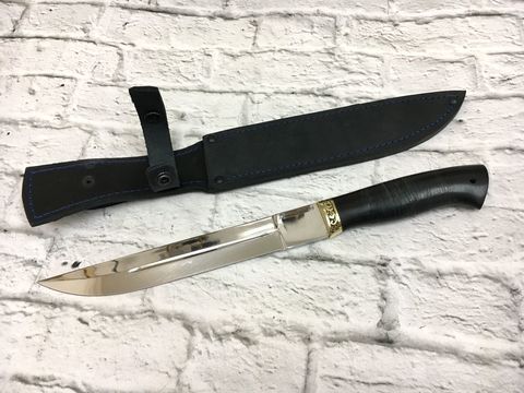 Пластунский нож, кованая 95х18, рукоять кожа и черный граб