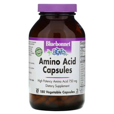 Bluebonnet Nutrition, Капсулы с аминокислотами, 750 мг, 180 растительных капсул