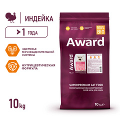 AWARD сухой корм для взрослых стерил. кошек (индейка, курица, клюква, цикорий) 10 кг