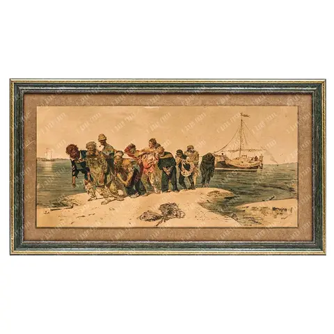 Репин И. Е. Бурлаки на Волге. Бумага, цветная автолитография, 1873